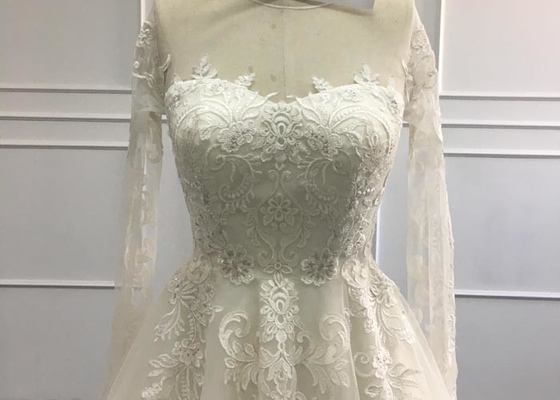 Bridal Beautiful A Line Wedding Dresses / Ivory Long Sleeve Backless Wedding Dress