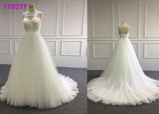 Beaded Ruffled Skirt A Line Wedding Gown , Long Ivory A Line Bridesmaid Dresses