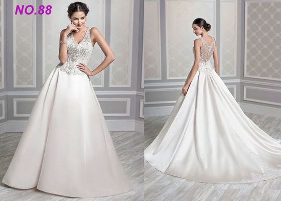 Ivory Organza V Neck Ball Gown Wedding Dress , Formal Ball Gown Prom Dresses
