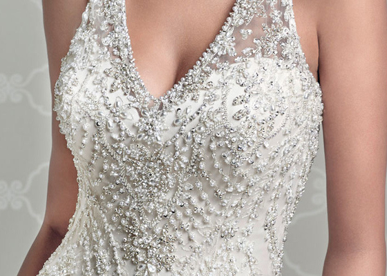Ivory Organza V Neck Ball Gown Wedding Dress , Formal Ball Gown Prom Dresses