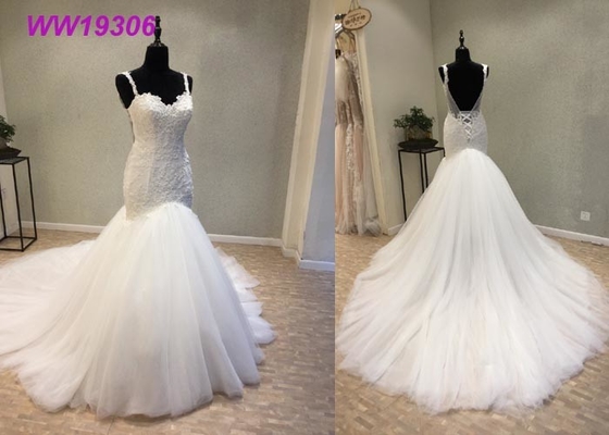 Crystal Beading Mermaid Prom Dresses / Luxury Long Tail Mermaid Wedding Dress