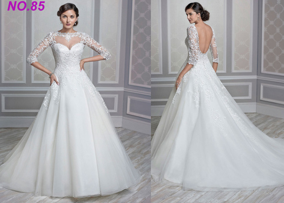 Hochzeits-Kleid der erstaunlichen Elfenbein-Frauen der Prinzessin-Bride mit langen Ärmeln und Zug