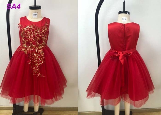 Die Spitze-Muster, die Mädchen Prinzessin-Blume bördeln, kleidet/kurzes Endstück-rote Blumen-Mädchen-Kleider an