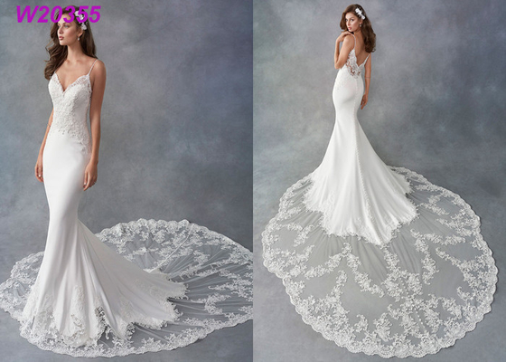Meerjungfrau-Hochzeits-Kleid-De Noiva Boho Dubai Spaghetti-Bügel-Hülle Vestido weißes Arabisch