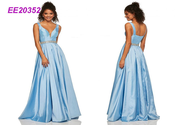 Ärmelloses Luxuey-Boden-Längen-Abschlussball-Ballkleid-süßes Partykleid im Blau