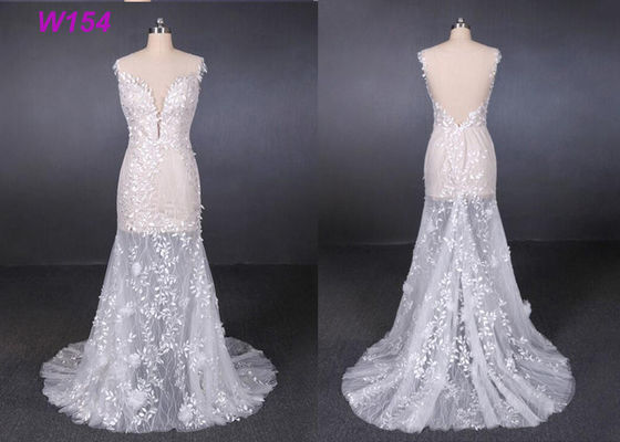 Transparente Tulle-Spitze-Anwendungs-Brautkleider fertigten fabrikmäßig hergestelltes besonders an